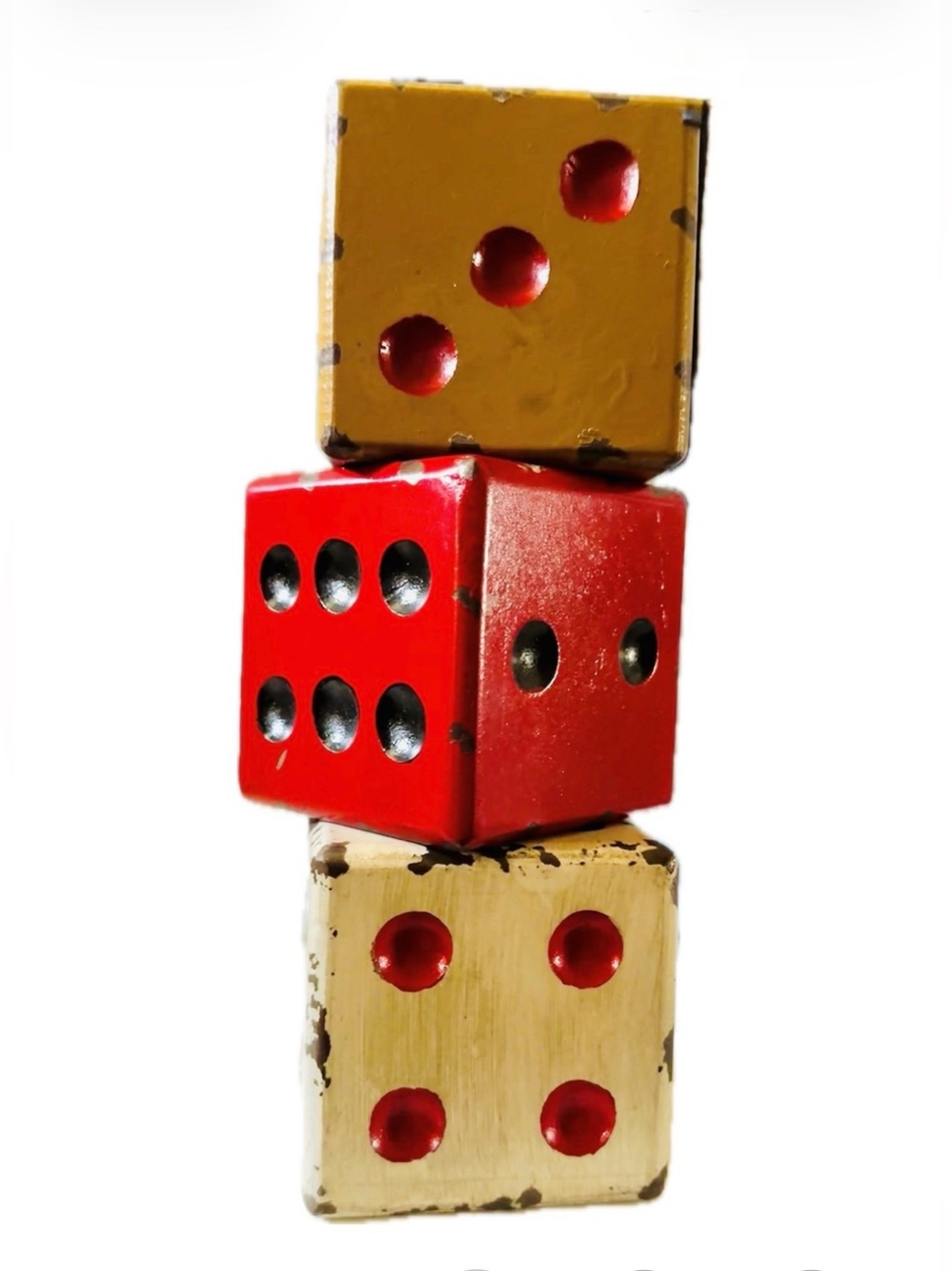 Classic Wooden Stacked Dice Game Decor - Red and Cream